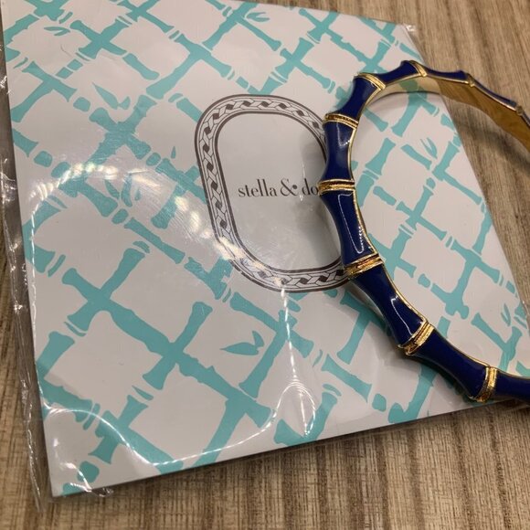 Stella & Dot NWT Blue Enamel Gold Tone Bangle Bracelet - Picture 6 of 6